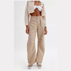 LIONESS NWT Miami Vice 33" Pants Baggy Fit Barrel Leg Utility Beige Women's 10